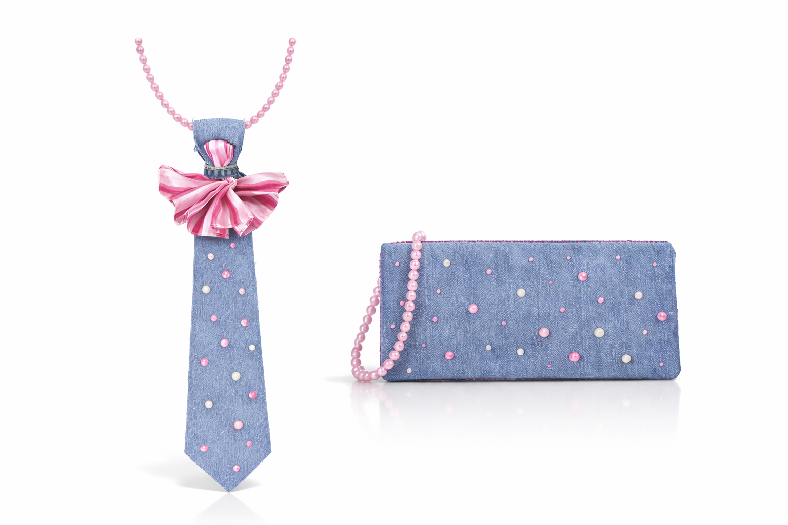 Denim Tie Necklace & Clutch- DIPPIN DOTS