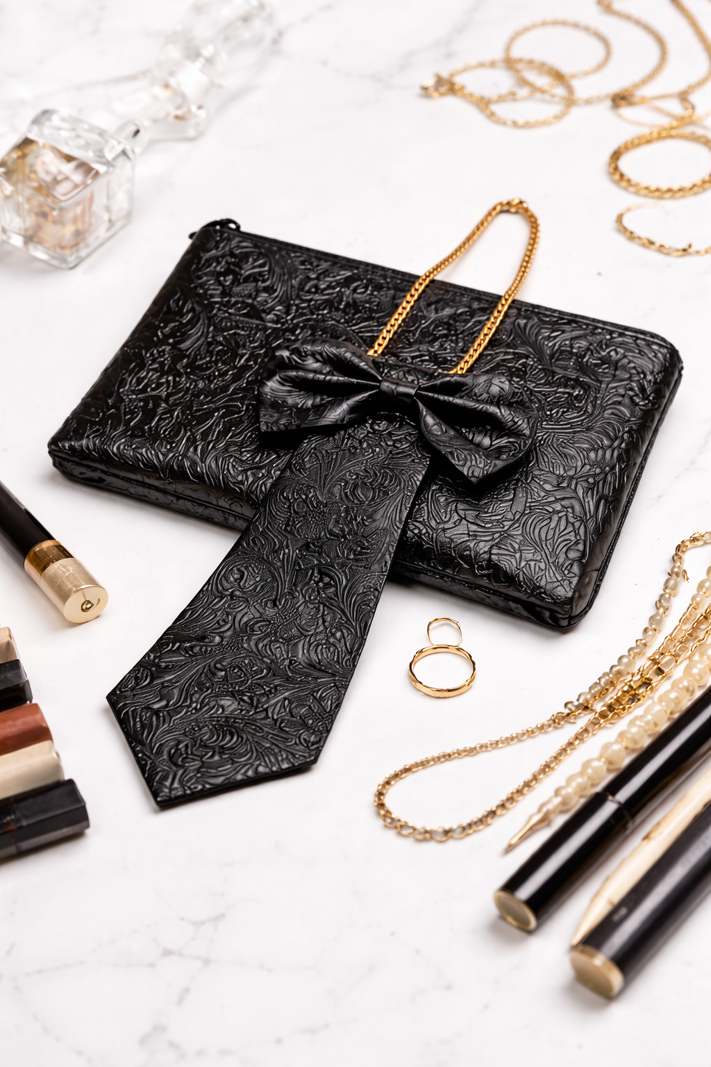 Beyond Denim Tie Necklace & Clutch Set