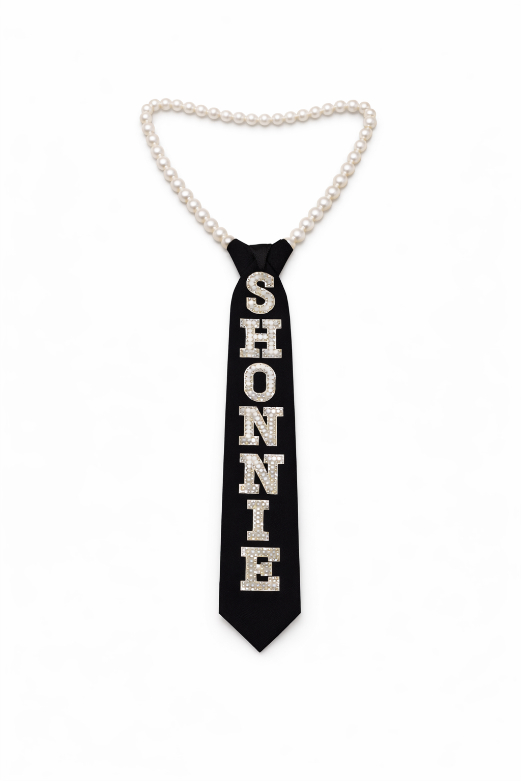 Speak A Thing Custom Denim & Pearl Tie Necklace
